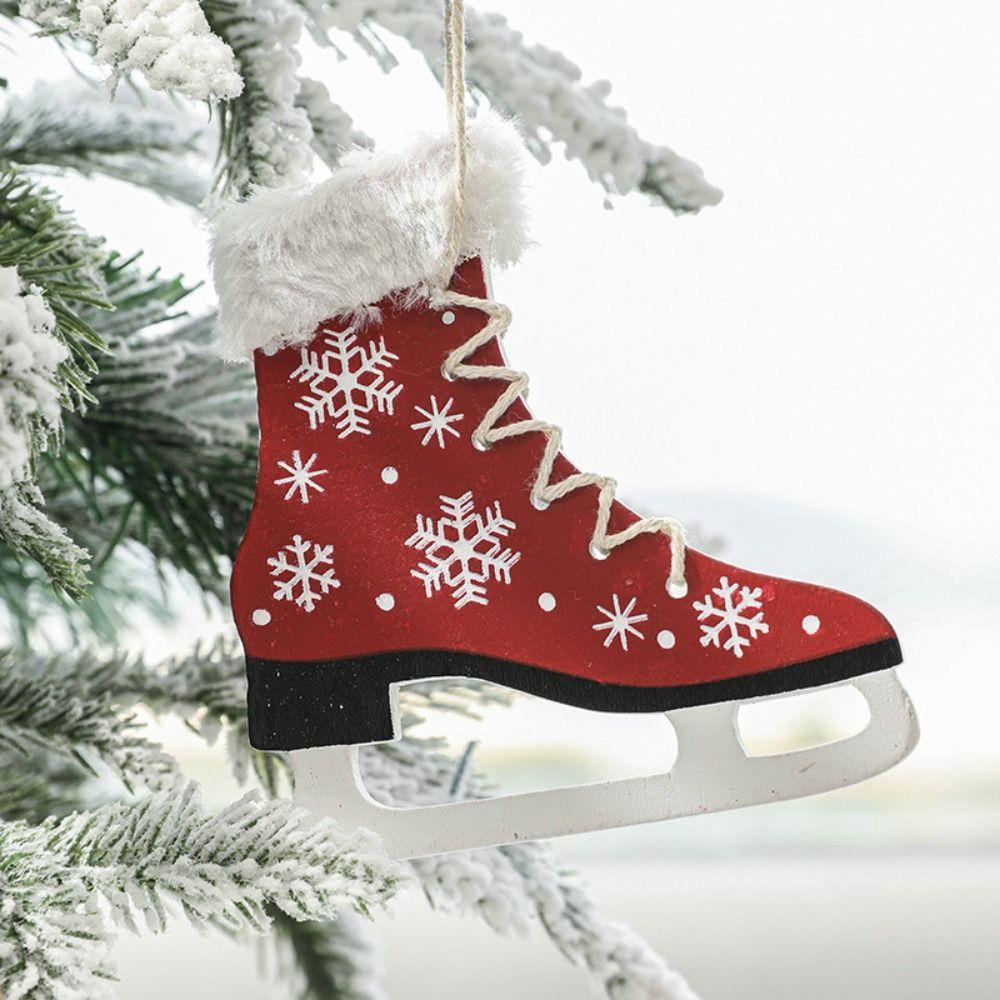 2PCS Party Supplies Wood Skating Shoes Pendant Boots Christmas Tree Decorations Home Decoration