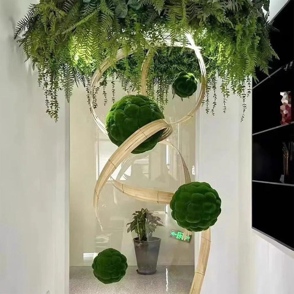 DIY Faux Green Plants Eternal Life Flocking Green Ball Artificial Moss Ball  Hotel Decoration