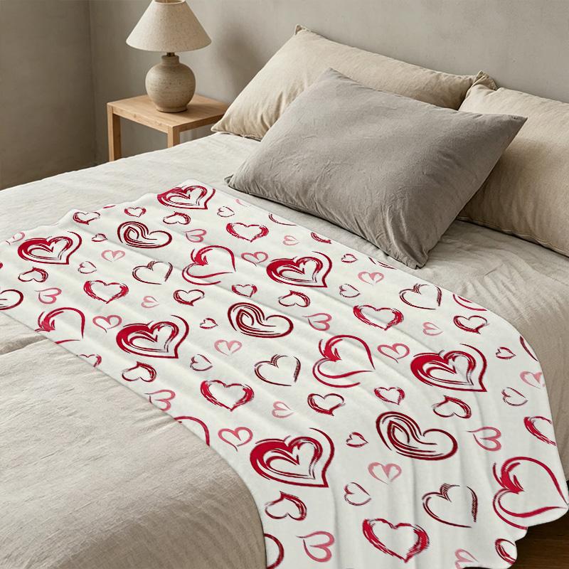 Soft Flannel Blanket Anti-Pilling, Heart Pattern, Warm Cozy, All Seasons, Perfect for Home & Sofa Napping, Valentine’s Gift for Postpartum Moms