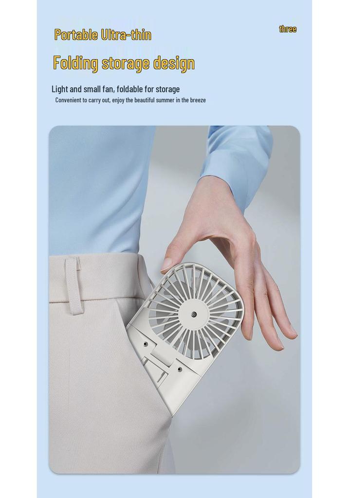 Portable Neck-Hanging Fan with Makeup Mirror, Foldable Phone Holder, and Charging Capability