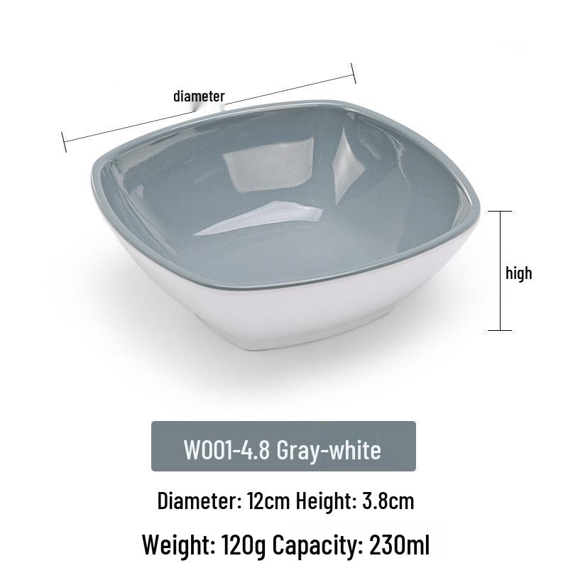 Melamine Imitation Porcelain Square Plastic Bowl for Restaurants and Hotels - Perfect for Fast Food, Barbecue, Bibimbap, and Desserts.