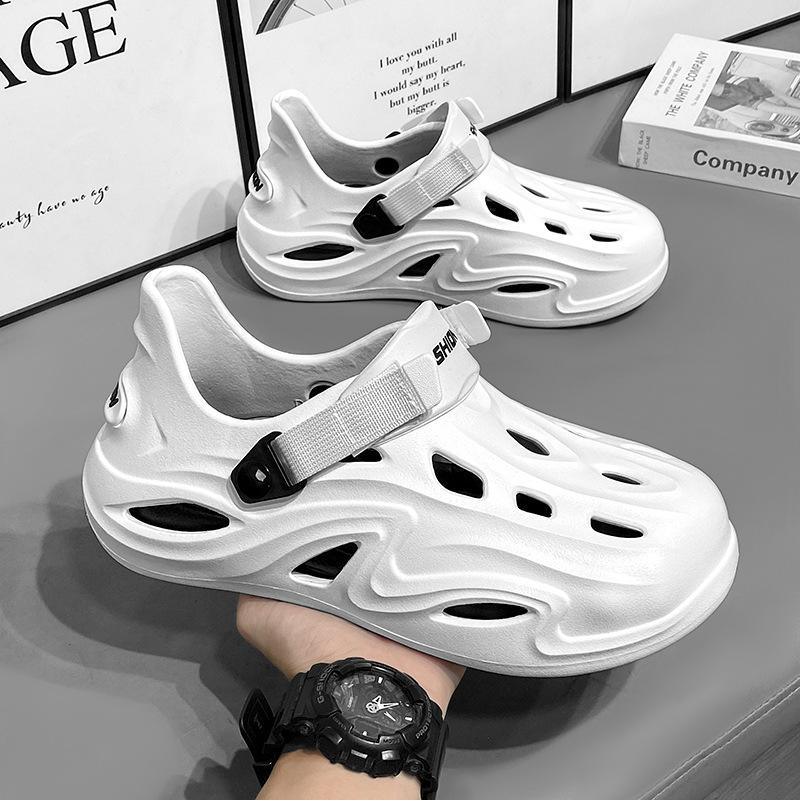 

Туфли Hole мужские летние новые модные повседневные спортивные сандалии стиль для пары наступающие на дерьмо ощущение пляжные классные тапочки 36 белый