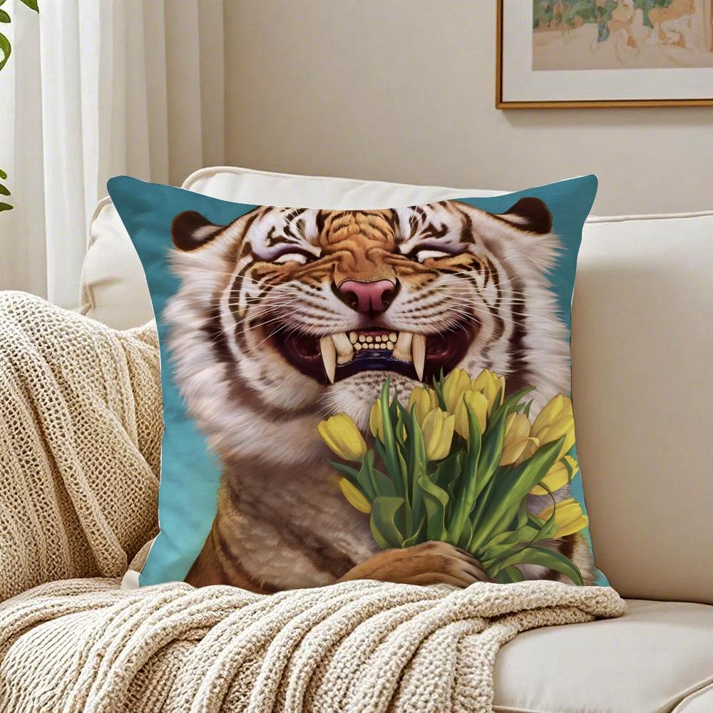 Cute Tiger Pillow Retro Painting Cushion Cushion Cover Pillowcase Antidustmite living Room Sofa Decor Cushion Room