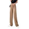 Women Ice Silk Pants Elastic High Waist Adjustable Drawstring Straight Wide Leg Pants Solid Color Long Trousers Daily Wear