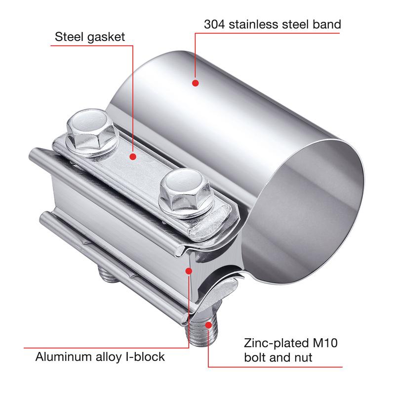 2.25 Inch Exhaust Muffler Clamp Stainless Steel Butt Joint 2pcs Sleeve Catalytic Converters Exhaust Band Clamp