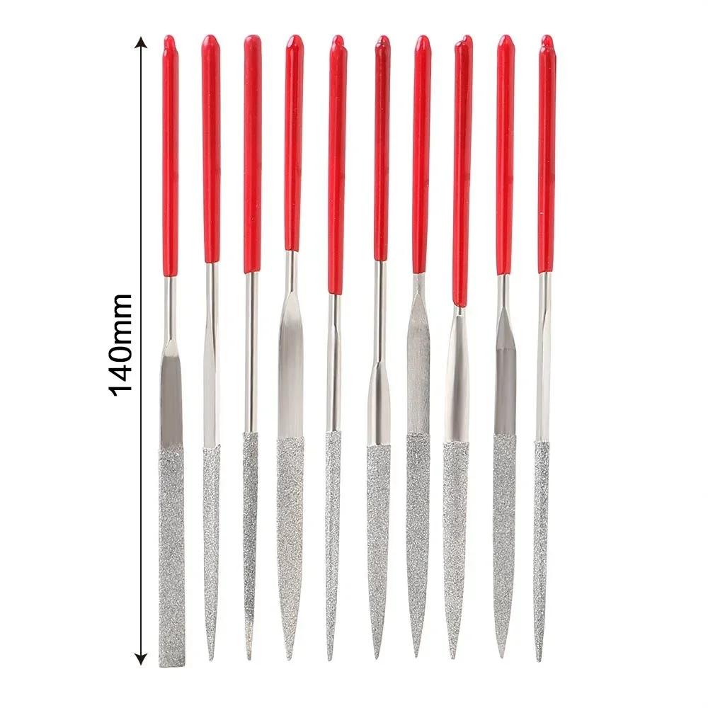 10PCS Mini Needle File Set Diamond Coated 140mm for Jewelry Making Crafts Ceramic Glass Stone Wood Tools