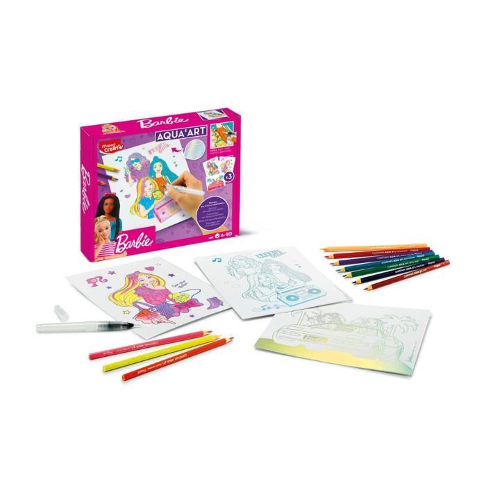 Aquarelles pour enfants - maped creativ - barbie - crayons aquarellables - pinceau à eau - 3 affiches