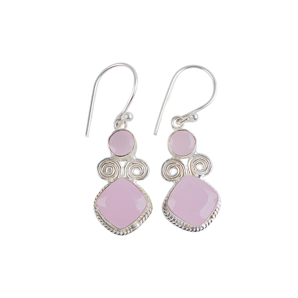 Rose Chalcedony Gemstone 925 Sterling Silver Handmade Jewelry Earrings 1.12" EE-69-15