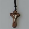 Soild Wooden Cross Zinc Alloy Necklace Jesus Catholic Cross Church Ornaments Natural Wooden Cross Chain Necklace