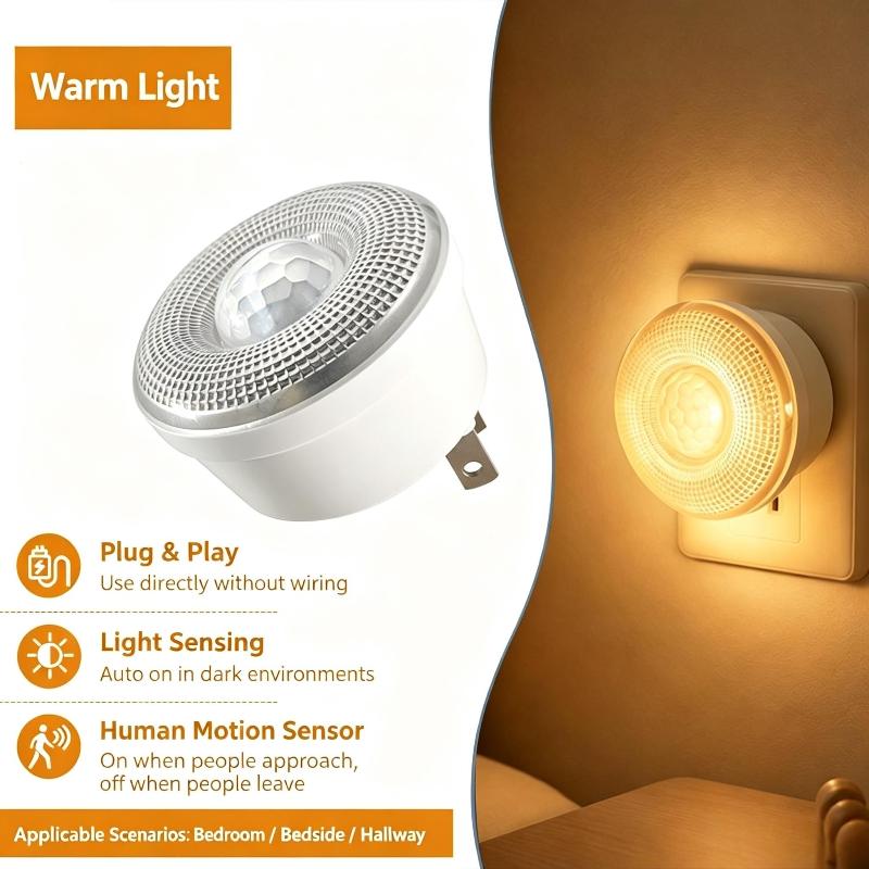 3W Plug-In Motion-Sensor Night Light Soft Light Energy-Saving Suitable For Bedrooms Bathrooms Hallways Warm Light White Light