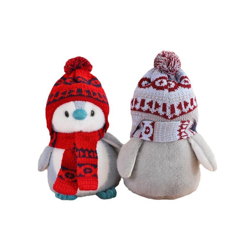 Japanese Penguin Plush Toy with Cute Christmas Scarf and Hat