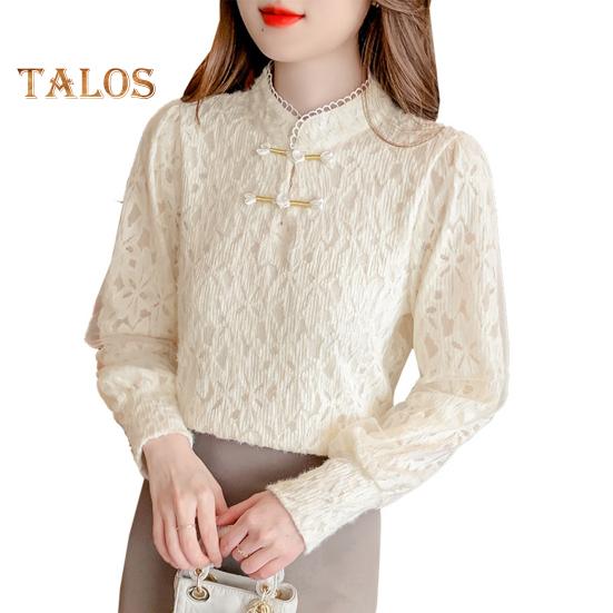 

Женские топы с длинным рукавом, кружевные, приталенные, с высоким воротником, однотонные, в стиле блузки для поездок на работу XXL бежевый