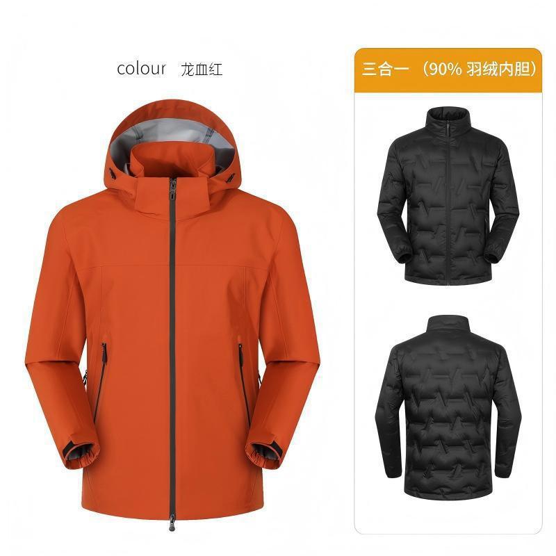 Mens 3-in-1 Waterproof Windproof Outdoor Hardshell Jacket With Removable Down Insulated Fleece Liner Hiking Climbing Skiing