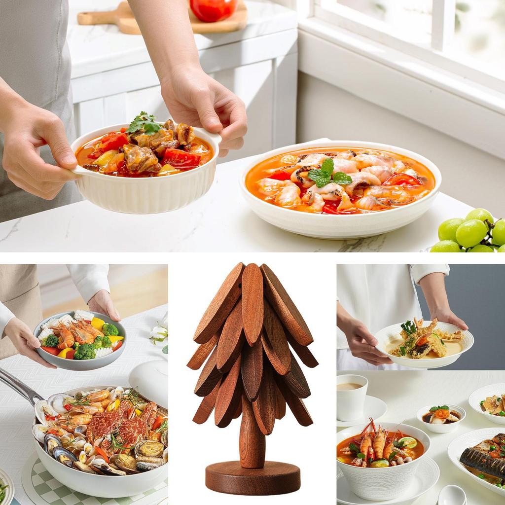 Wooden Trivets Tree Trivet Foldable Wood Christmas Tree Shaped Teapot Holder Tabletop Protection Hot Pot Coaster Table Mat