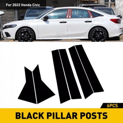 6Pcs Black Window BC Glossy Pillar Posts Cover Trim For Honda Civic Sedan 2022