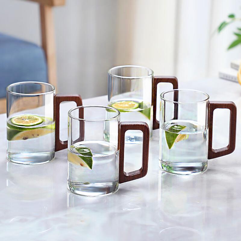 Naijiang Glass Water Cup Set with Wooden Handles