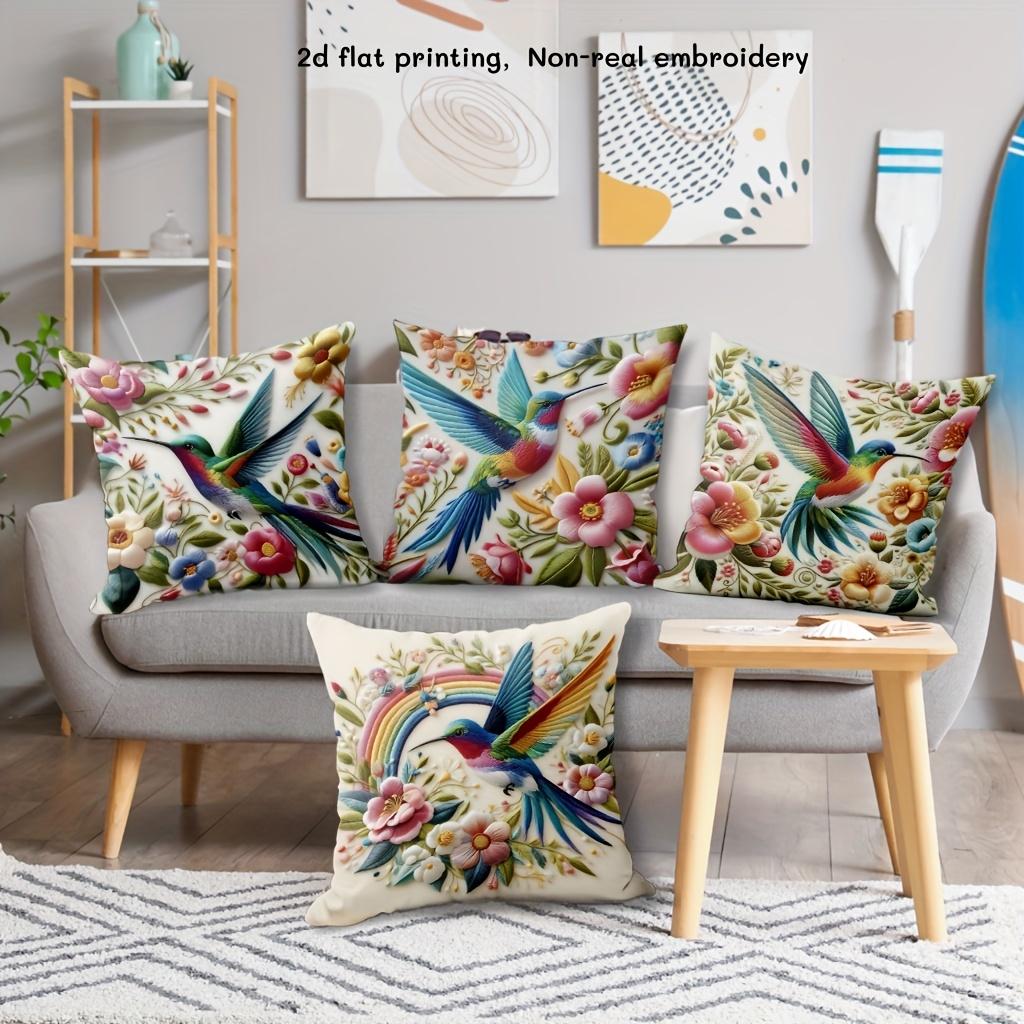 1/4pcs Colorful Hummingbird Floral Pillowcases with 2d Flat Printing Sofa Cushion Cover Home Bedroom Room Decoration