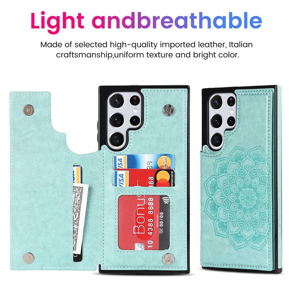Suitable for Samsung Galaxy S7 S8 S9 S10 S20 S21 S22 Ultra Case with Card Holder, Flower Magnetic Buttons Protective Wallet Case
