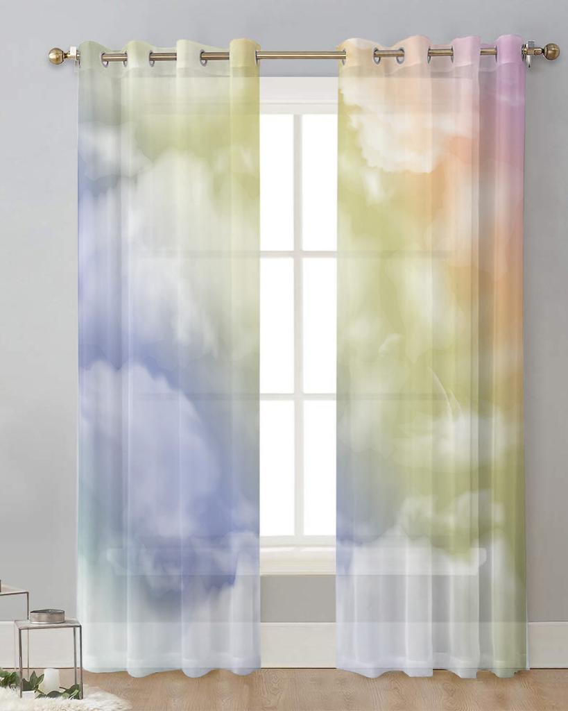 Gradual Abstract Clouds Sheer Curtains for Living Room Decoration Window Curtains for Kitchen Tulle Voile Organza Curtains