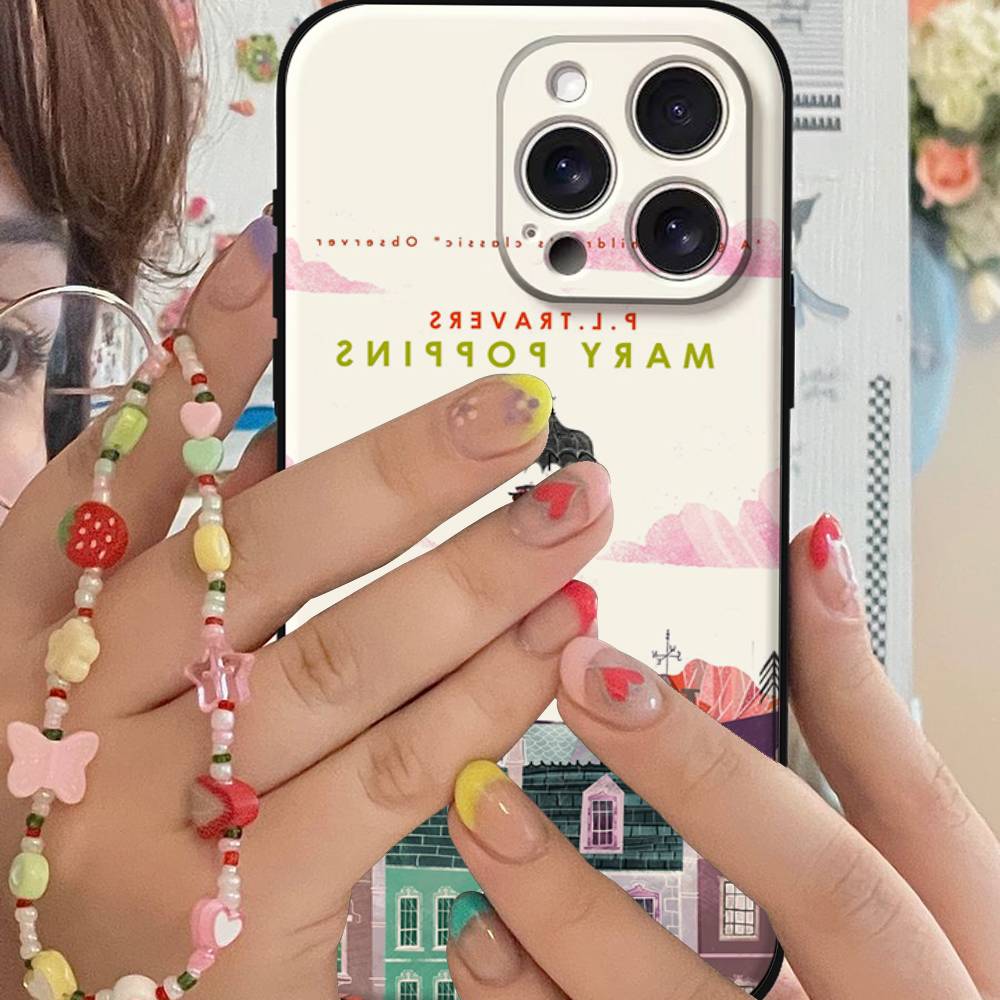 Mary P-Poppins Phone Case For IPhone 1716 15 14 13 Pro Max 11 12 Mini X Xs XR Black Silicone Cover
