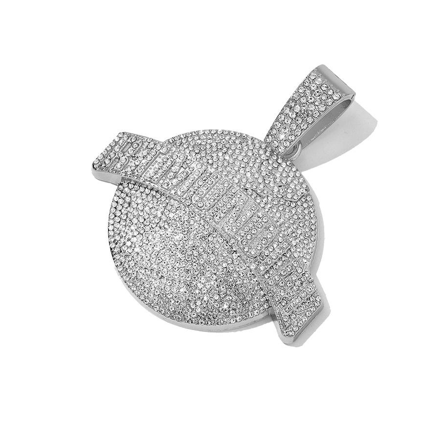 Hip Hop Alloy Full Diamond Round Pendant RTMUDIAL Hip Hop Style Cuban Round Brand Necklace Men's Necklace