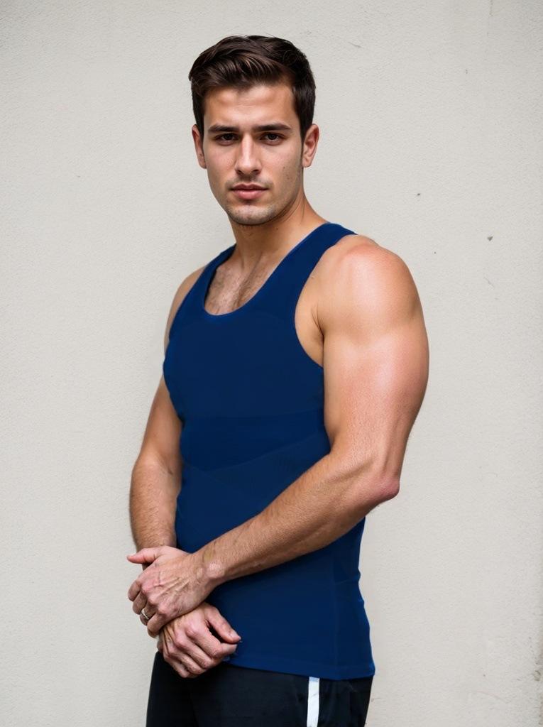 Excellent Comfort Men s Compression Shirt for Body Shaper Slimming Vest Tight Tummy Underwear Tank Top S темно-синий