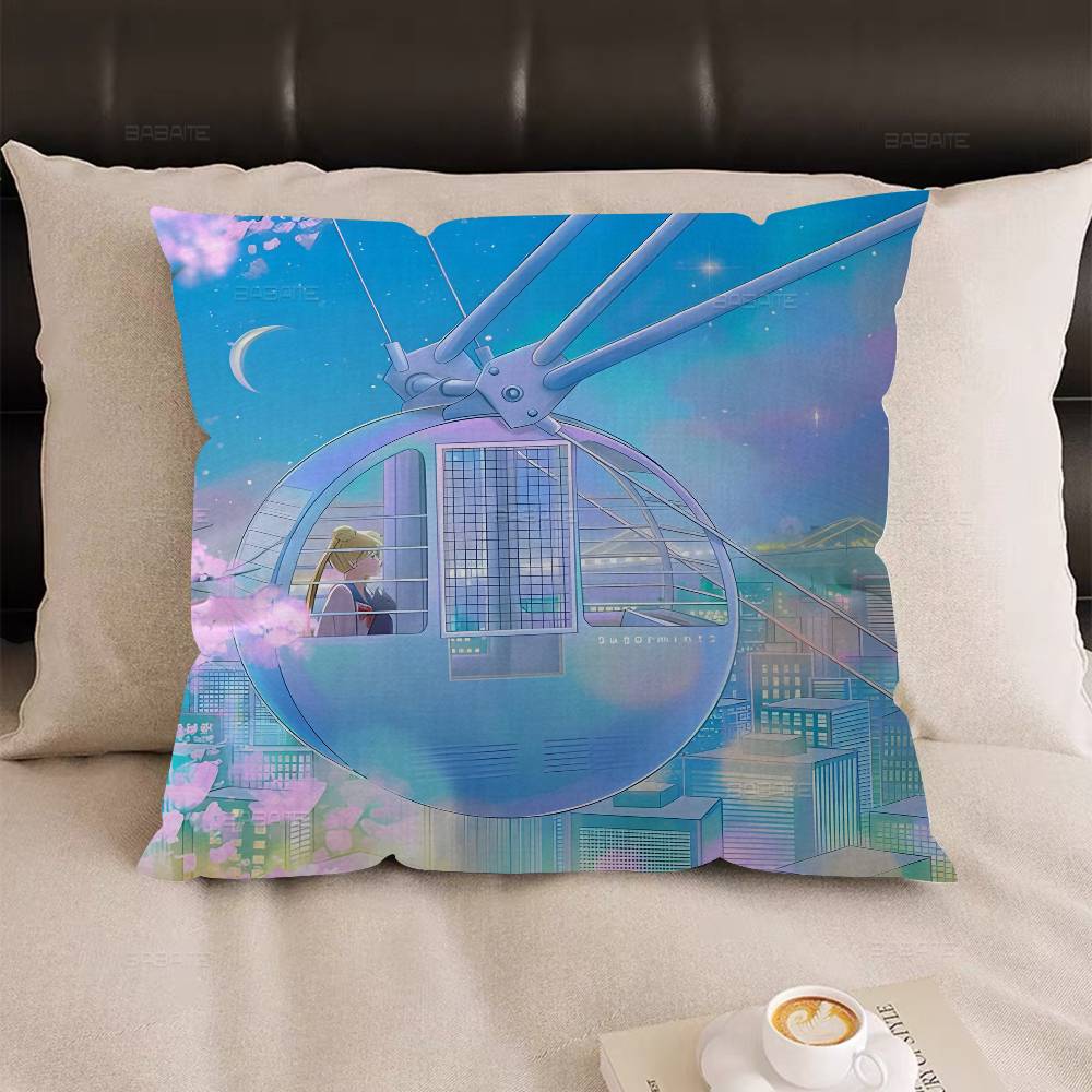 Pink Pastel Anime Moon Office Cushion Pillowcase Car Cushion Cover45X45CM Lumbar Pillowcase Sofa Pillowcover