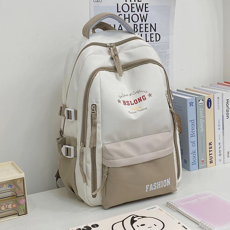 High-value schoolbag female college students contrasting large-capacity backpack junior high school students simple casual computer backpack tide