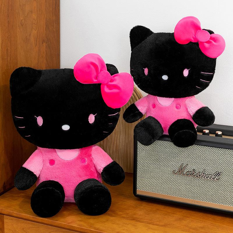 Dreamy KT Cat Doll with Black Floral Skirt - Plush Clip Legs Bedtime Pillow Gift for Girls
