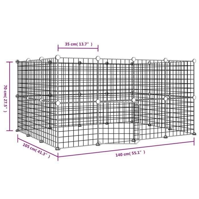 3114038 vidaXL Pet Cage with 28 Panels and Door Black 35x35 Cm