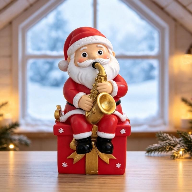 Christmas Figure with Santa Theme for Desk Shelf Hallway and Window Display Holiday Gift Accent Indoor Home Use