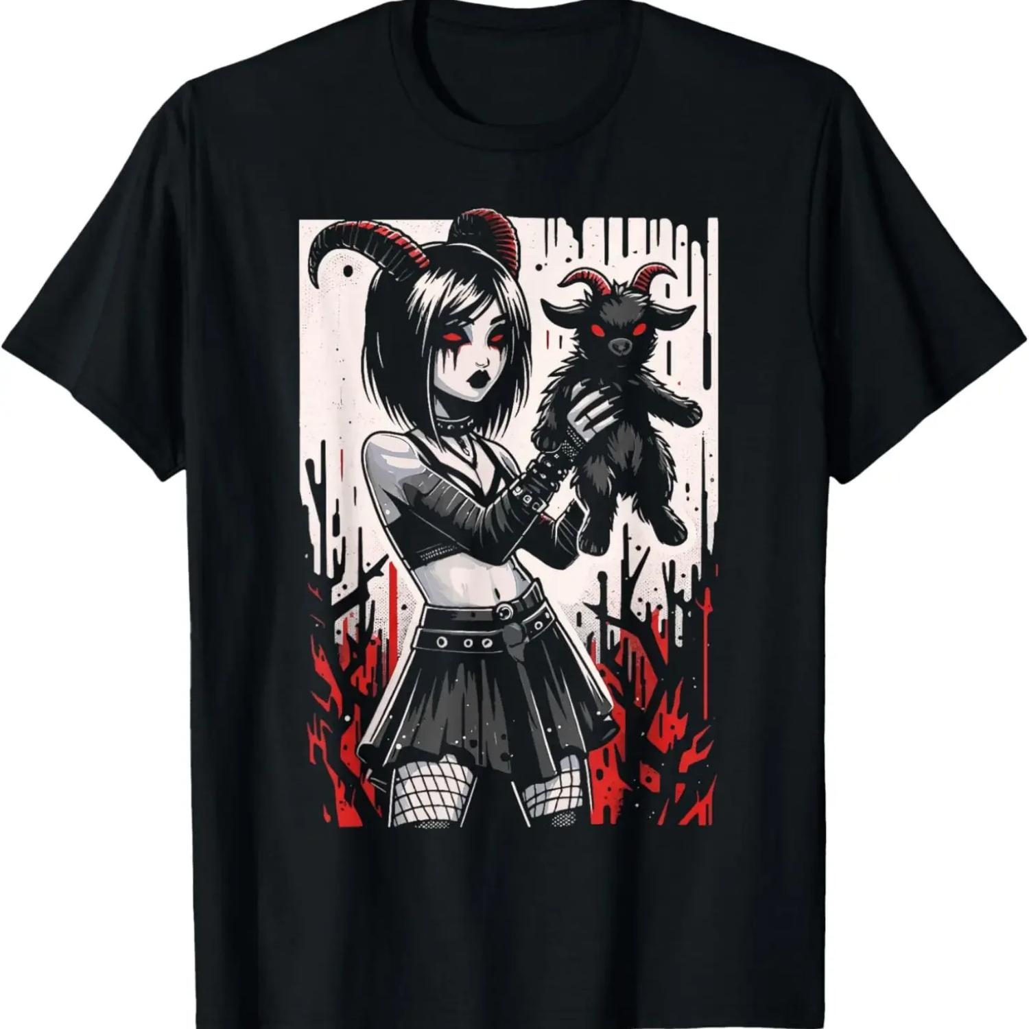 

Black Goat Demon Alt Goth Girl Red Satanism Devil Occult T-Shirt My Body My Choice Graphic T Shirts Printing T Shirt Mens S