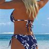 Bikini Set da Donna Sexy con Costume da Bagno Intero con Patchwork Stampa Divisa e Design con Scollo all'Americana