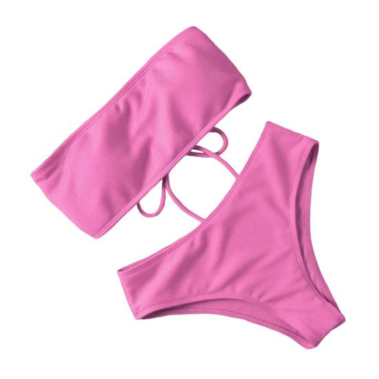2Pcs/Set Women Bikini Set Bandeau Strapless Swimming Bra High Waist Swimming Briefs Set Beach Pool Bathing Suit