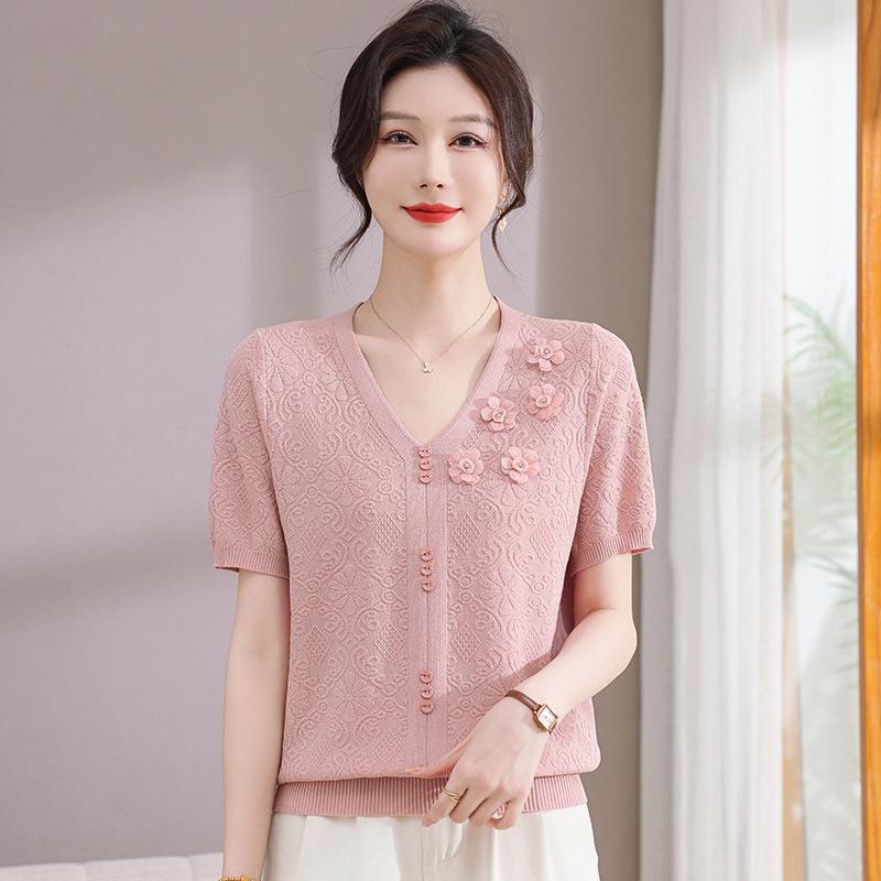 2026 Summer Ice Silk Short-Sleeve Knitted Cardigan for Middle-Aged & Elderly Women - Mother's Day Edition