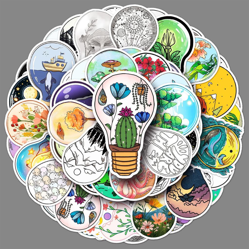 50 Light Bulb World Graffiti Stickers Personalized Creative Decorative Skateboard Suitcase Hand Account Mobile Phone Case Stickers