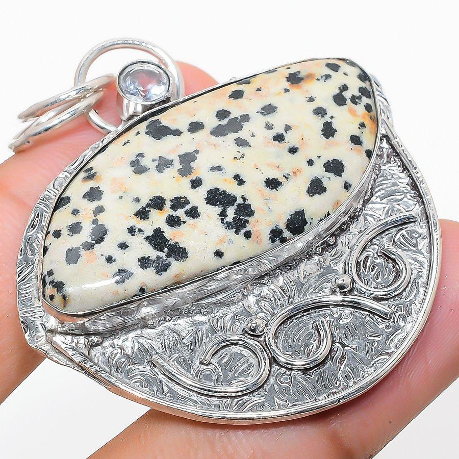

Natural Dalmation Jasper Gemstone 925 Sterling Silver Gift Pendant 2.17 W8g07