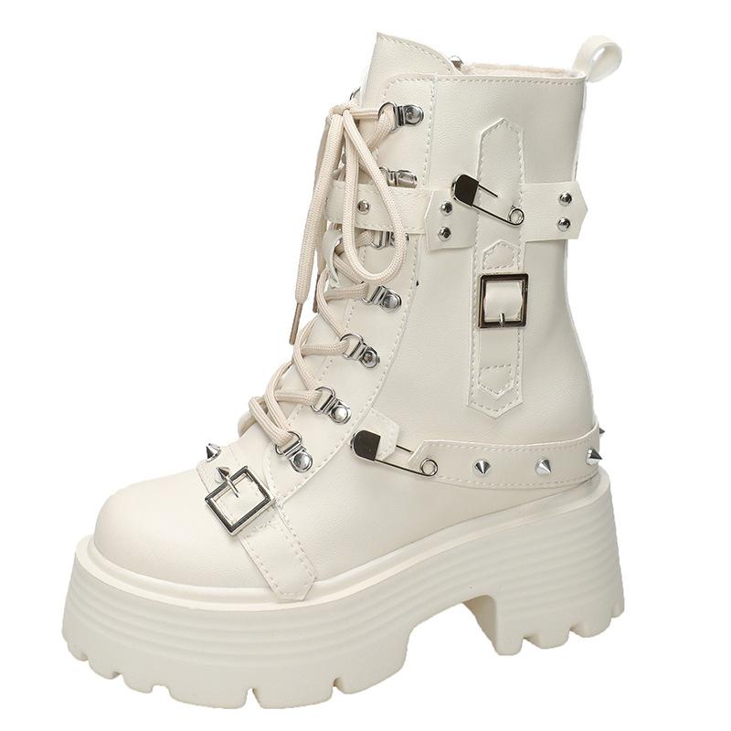 High-heeled Martin Boots for Women's New Autumn and Winter British Style Small Man Sweet and Cool Platform Locomotive Short Boots