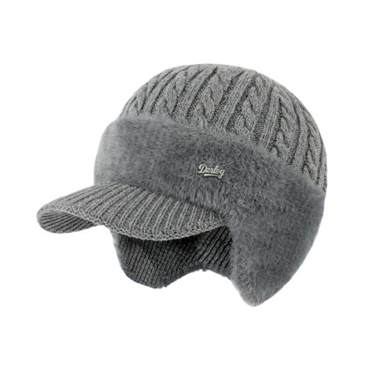 Men Hat 3-in-1 Knitted Baseball Cap with Ear Flaps Imitation Mink Fur Lining Quick-Drying