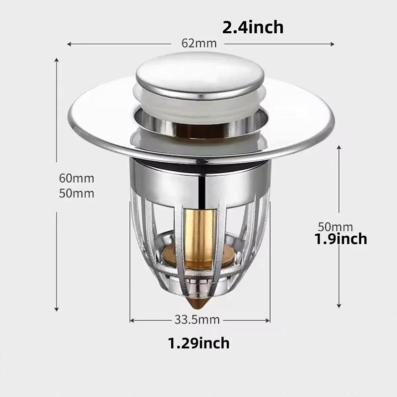 With Hair Catcher Bathroom Sink Drain Stopper Easy Push Type Universal Rebound Drain Plug Filter Basin Pop Up Chrome Sink Filter