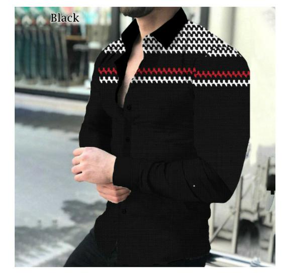 2025 European & American Men's Casual Plus Size Printed Long-Sleeve Shirt