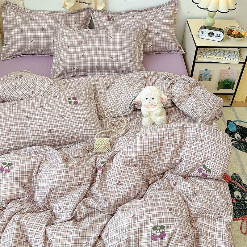 Ins Duvet Cover Set Floral Single Double Queen Size Flat Sheet Pillowcase No Filler Home Decor Girl Soft Bedding Set