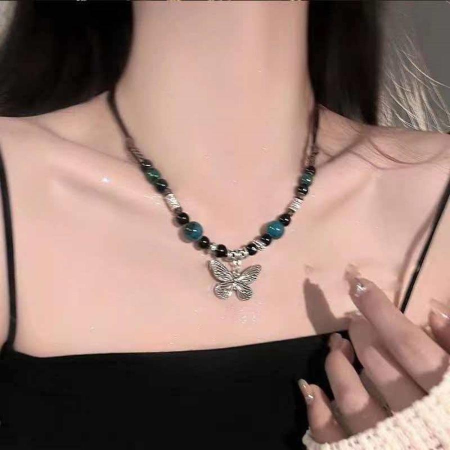 Jingdezhen Ceramic Beaded Butterfly Choker, Retro Chinese Style Niche Versatile Neckwear Accessories