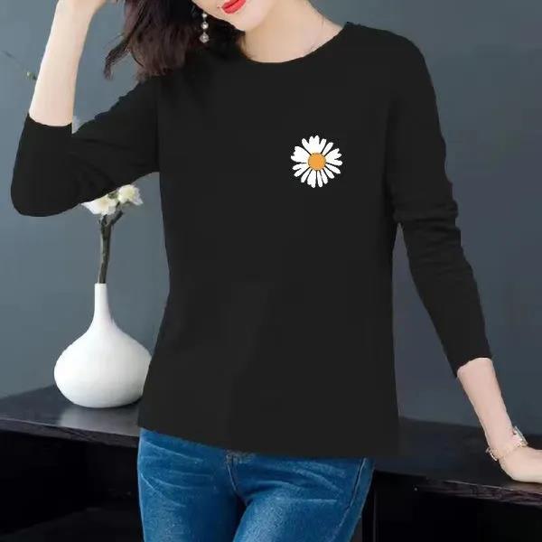 Spring Daisy Print T-shirt Long Sleeve Pullover Boutique Bottoming Shirt Casual Loose Shirt Women
