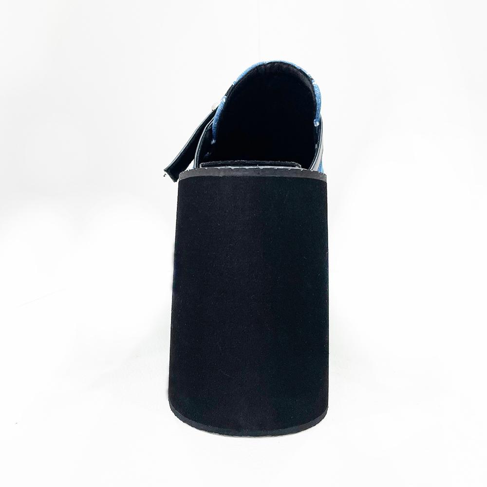Gdgydh Damen-Pantoletten mit geschlossenem Zehenbereich, Plateausohle, High Heels, rückenfrei, zum Hineinschlüpfen, Pantoletten, Schuhe, Denim, modische Schnalle, klobiger Absatz, Blau