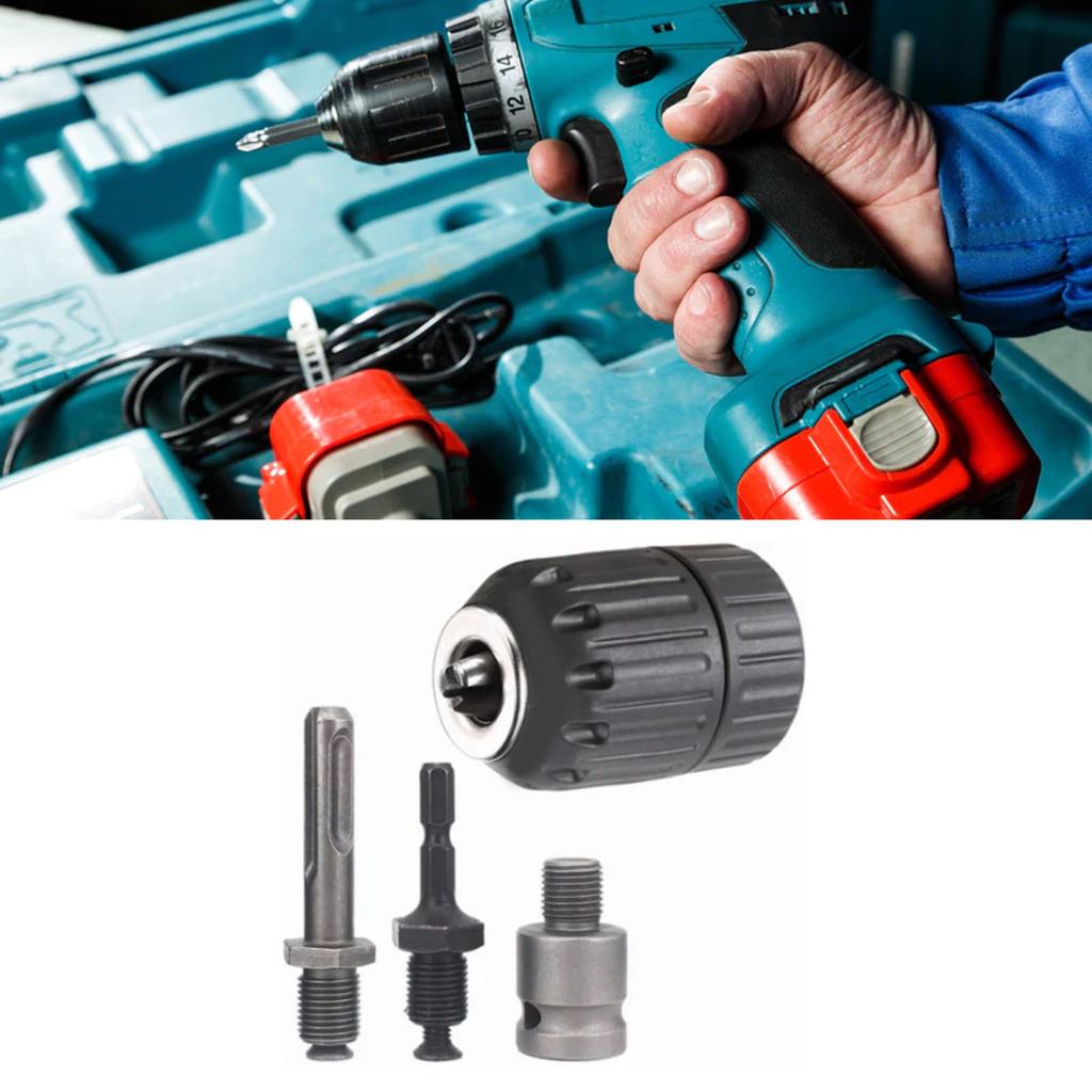 4 Pcs Drill Chuck Adapter Set 10mm Impact Drill Chuck with Round Hex Shank Connection Rod Electric