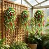 Realistic Fabric Leaves for Crafting Artificial Hanging Vines with Red Berries, Plastic Cascading Greenery Plants, Decorative Faux Wreath Draping