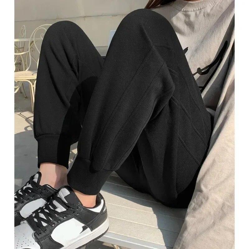 Fashion  Loose Elastic Waist Drawstring Sport Trousers 2023 Casual Cotton Women Harem Pants Solid Ladies Sweatpants 30253