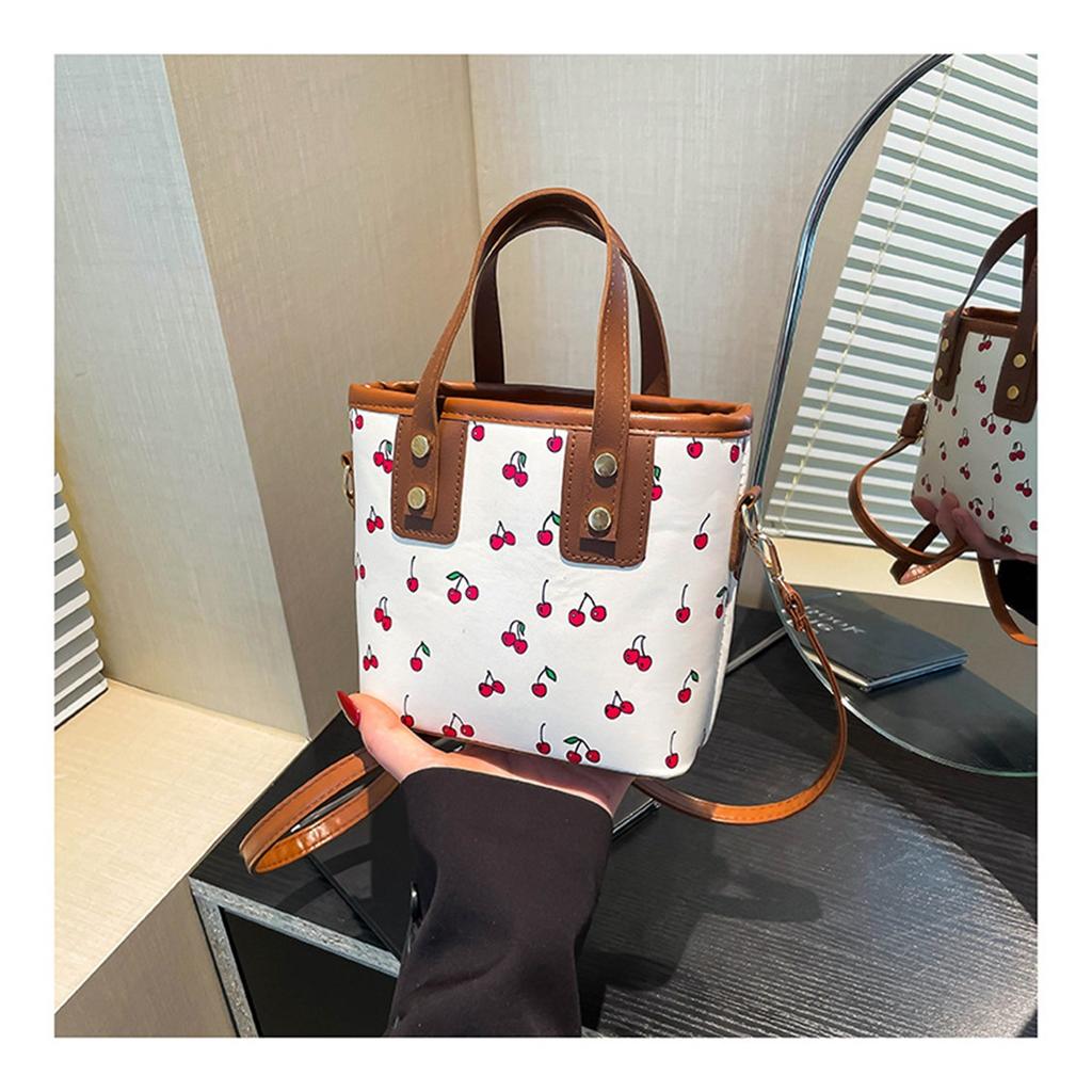 Fresh Cherry Print Fashionable Large Capacity Cute Commuter Shoulder Handbag Small Square Bag for Women