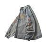 Men's Washed Grey Stand Collar Denim Jacket - Spring Retro Trend with Zipper and Embroidery, American Harrington Style.